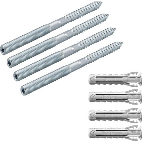 Kit vis double filetage M8 x 90 avec cheville SX Plus, pour fixation colliers sur maçonnerie ou directement sur bois, empreinte torx, hexagone intégré, (1/4)