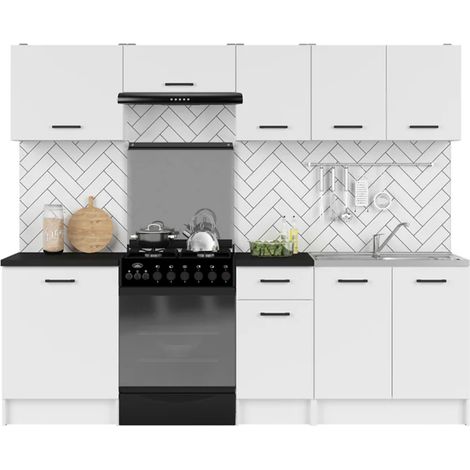 Cuisine complète 240 cm,Ensemble de meuble de cuisine coloris blanc, plan de travail non inclus (1/3)