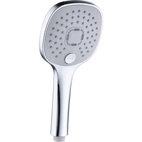 Cabezal de ducha, 3 tipos de chorro con mango duradero y boquilla de silicona ecológica, cabezal de ducha plateado grande (cabezal de ducha sin manguera) (1/5)