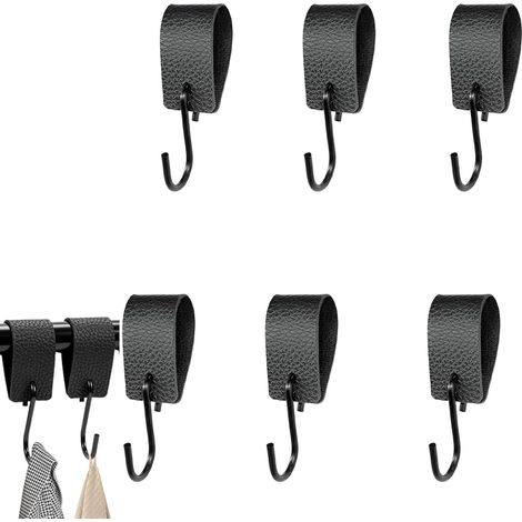 CCYKXA Crochets en S en Crochet, 6Pcs Crochet Suspendre avec Boucle en Cuir en Forme de S Crochets en Métal Crochets Pour Cuisine Salle de Bain Chambre à Coucher,Mini Crochets en S (Noir)