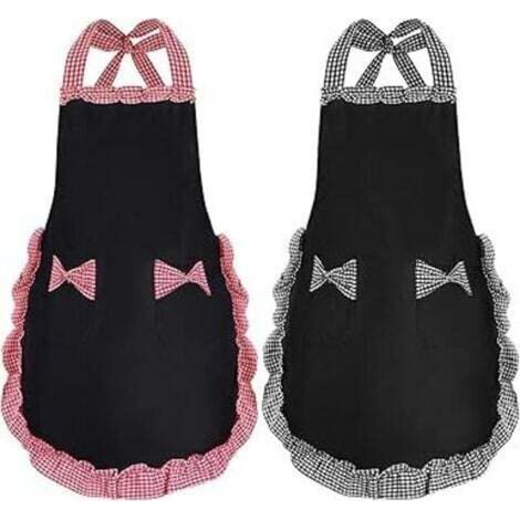 Femme Tablier, Tabliers Noirs pour Femmes avec 2 Poches, Tabliers de Cuisine Imperméables, Tablier de Chef pour Cuisiner, Jardiner, 2 PCS (1/4)