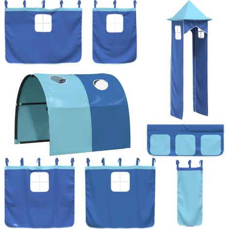 vidaxl Hochbettvorhänge Blau mit Tunnel und Turm