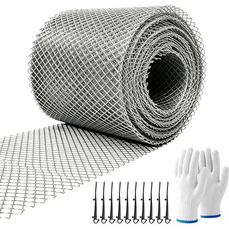 Aluminium Gutter Guard, 150 mm × 6 m, Silver Foil Netting, Leaf Protection Grid with 10 Pegs and 1 Pair of Gloves, for Gutters (1/5)