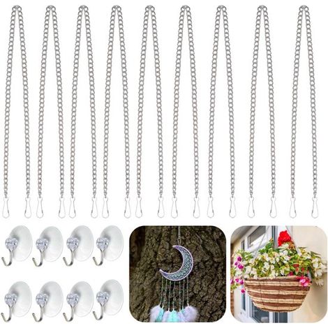 Chaînes de suspension lot de 8 - chaînes 50 cm avec crochet à ventouse, argent (1/5)