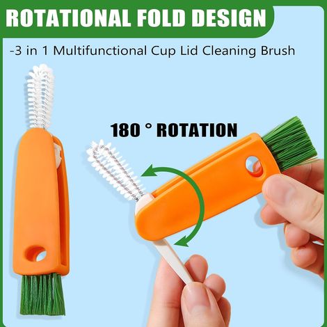 Brosse de nettoyage 3 en 1 pour couvercle de gobelet orange carotte, brosse multi-usages pour fentes et joints (1/5)