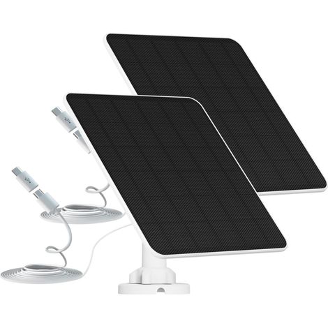 Panneau Solaire 6W pour Caméra de Sécurité, Panneau Solaire 5V pour Caméra Extérieure à Batterie Rechargeable, Panneaux Solaires étanches IP65 avec Câble de 9,8 Pieds (2 Packs) (1/5)