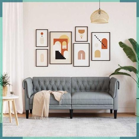 372547 Canapé Chesterfield 2 places gris clair tissu (1/5)