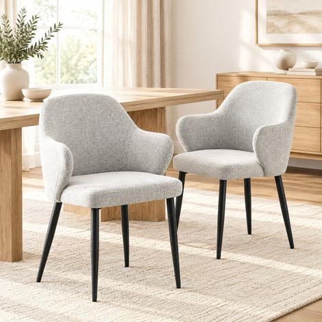 Sillas de comedor gris claro de tela, lote de 2, 83 cm, patas metálicas negras DESVIAE (1/5)