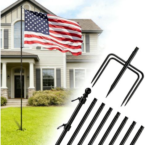 Mat pour Drapeau,Ensemble Solaire De 10 Pieds, Mât Lourd De 3 Mètres avec Support à Cinq Dents,Adapté pour La Cour,Le Jardin en Extérieur Et La Décoration Commerciale,(Noir, sans Drapeau)
