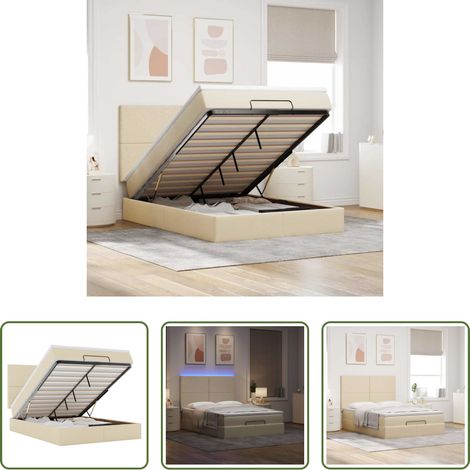 vidaXL LED-Beleuchtung -  Ottoman-Bett mit Matratze & LEDs Creme 140x200 cm Stoff (1/5)