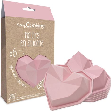 Coffret 6 Moules en Silicone Cœurs Diamant - Kit Pâtisserie Formes 3D pour Gâteaux Coeur - Moules Individuels Souples - Aptes Four (1/5)