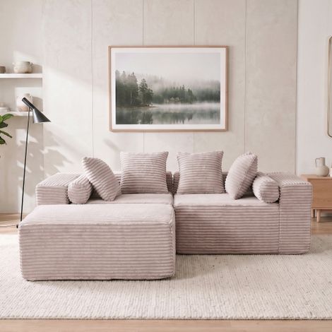Sezione modulare con poltrona a L, divano nuvola, divano con morbidi cuscini per soggiorno e camera da letto - non richiede montaggio - tessuto ciniglia (beige) (1/5)