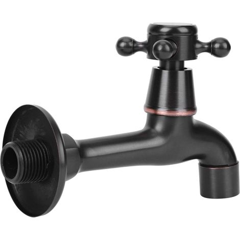 Robinet Mural Noir rétro cuivre Noir Robinet d'eau Classique Robinet d'eau de Jardin à Ouverture Rapide Froide pour Usage Domestique de Salle de Bain(Long Faucet)(16cm) (1/5)