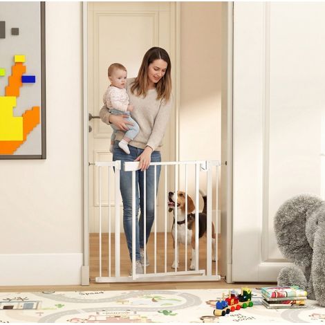 Cancelletto di sicurezza per bambini 76-89 x 76 cm in acciaio bianco senza foratura – MEUBLIV (1/5)