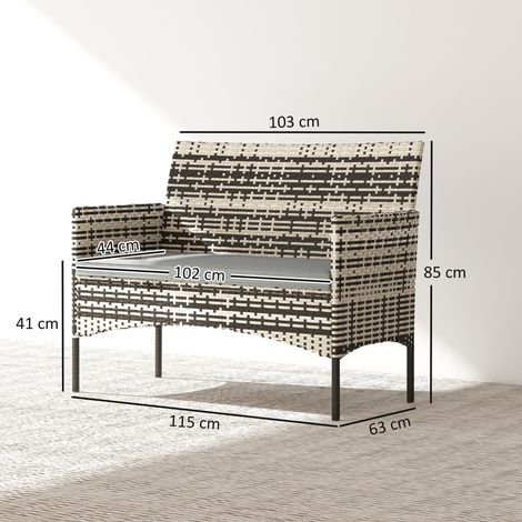 Canapé de jardin 2 places en rotin PE, avec coussins, tapis antidérapants et structure en acier, gris clair. (1/5)