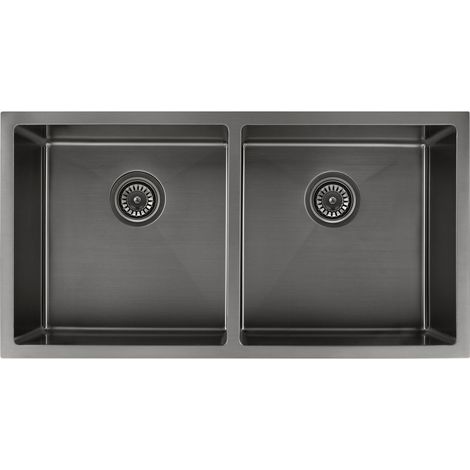 Lavello da cucina doppio 855 mm - gunmetal spazzolato - Tilia