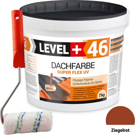 LEVEL+ Dachfarbe Sockelfarbe elastische L+46 ZIEGELROT - 7KG + Farbroller 10cm