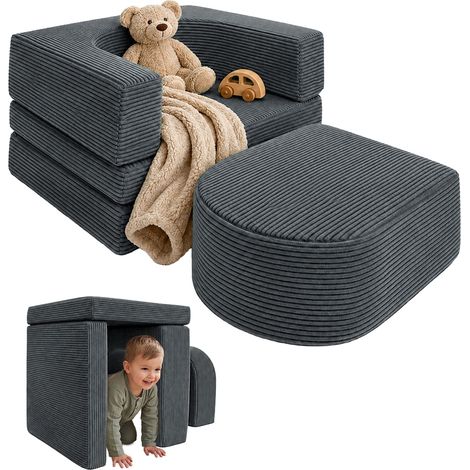Relaxdays children’s armchair, modular 4-piece set, soft foam blocks, play seat, corduroy, HWD 40x65x65 cm, dark grey (1/5)
