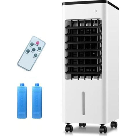 Climatiseur Évaporatif Mobile, Rafraîchisseur d'Air Silencieux 4 en 1, humidifier, Ionisé et Ventilateur, 3 Vitesses, 3 Modes, Réservoir 6L/12L, Minuterie 7.5 h, Télécommande(6L black)