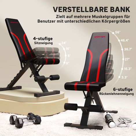 Banc d'entraînement pliable, dossier réglable sur 6 positions, siège à 4 niveaux, métal rembourré, noir (1/5)