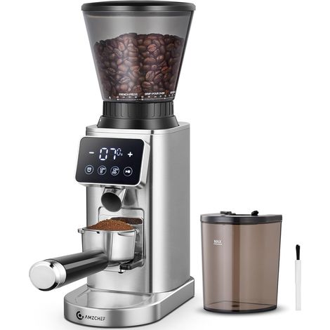 Kaffeemühle Elektrisch mit 48 Mahlgraden, Antistatik-System, Touchpanel,300g Bohnenbehälter, Edelstahlgehäuse, Kegelmahlwerk für Espresso, Filterkaffee (1/5)
