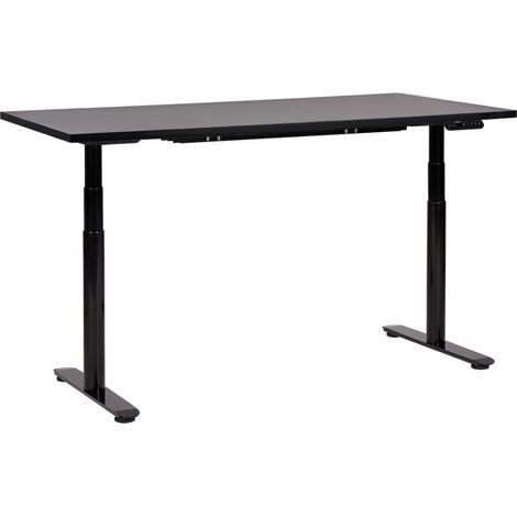 Escritorio de altura regulable eléctrico diseño moderno patas redondas 160 x 72 cm tablero negro soporte de acero negro DESTINAS (1/5)