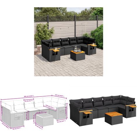 Salon de jardin 8 pcs avec coussins noir résine tressée - Salon De Jardin - Canapé Extérieur - Meuble De Jardin - Set Salon - Résine Tressée - Home & Living (1/3)