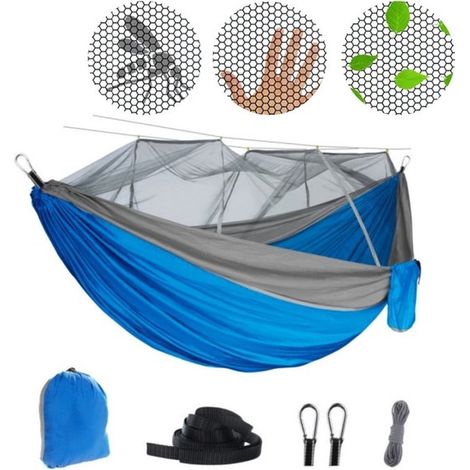 Amaca da campeggio con zanzariera, moschettoni e cinghie di fissaggio, portata 200 kg (260 x 140 cm), traspirante, ad asciugatura rapida, ideale per i viaggi. (1/5)