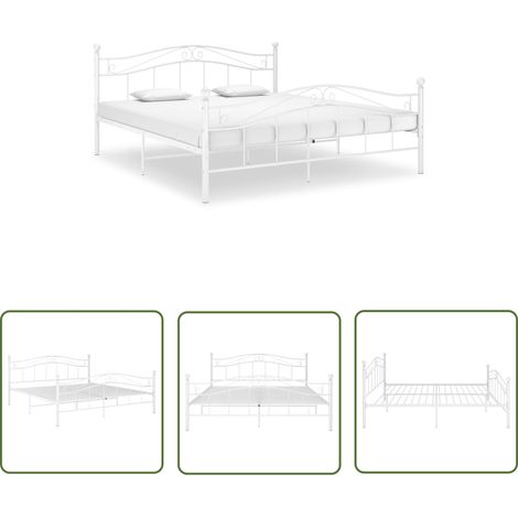 The Living Store Bett Weiß Metall 180x200 cm - Doppelbett - Metallbett - Weißes Bett - Boxspringbetten - Bettgestell (1/5)