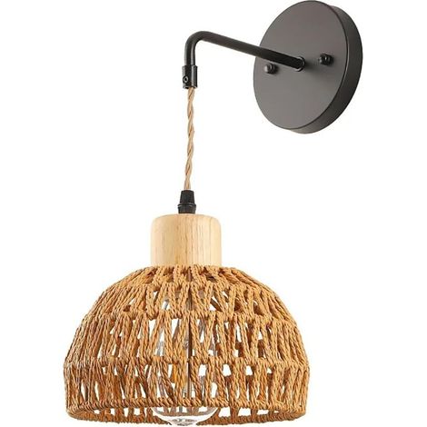Applique vintage intrecciata a mano, applique in stile bohémien, applique in rattan, standard europeo, lampadina non inclusa, attacco E27