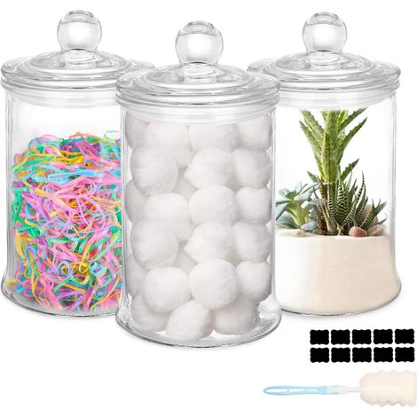 Bocal En Verre - 25 Oz - Cylindrique - Bouchon Étanche Avec Joint En Silicone - Pour Salle De Bain, Vasque, Buanderie - Lot De 3 (1/5)