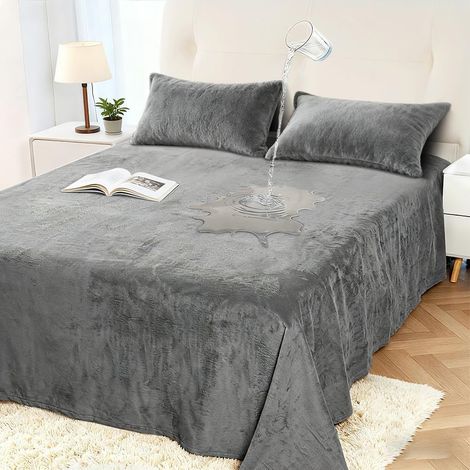 Drap en Velours imperméable, Couvre-lit imperméable, Protège-Matelas, Convient aux Enfants, aux Personnes âgées et aux Animaux domestiques, Confortable, Respirant (Gris, 160 x 230cm) (1/5)