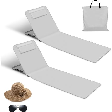 Tappetino da spiaggia con tracolla con poggiatesta poggiatesta schienale regolabile in poliestere 600D Grigio chiaro 2 pezzi 145cm x 47cm (1/5)