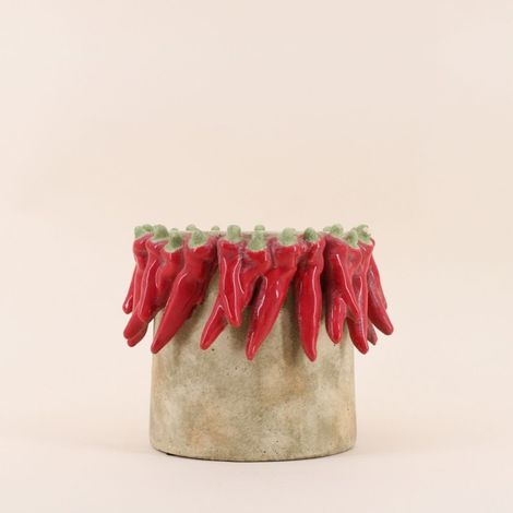 Cache pot en céramique piments rouge relief d24x20cm