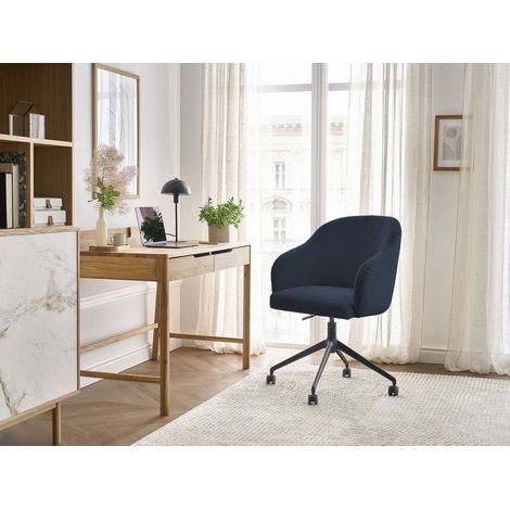 BOBOCHIC - Chaise de bureau SOPHIE tissu bouclette et pietement à roulettes avec hauteur ajustable Bleu foncé (1/5)