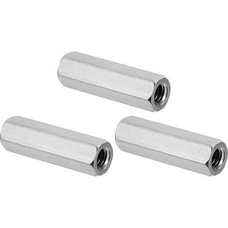 1/4"-20 UNC Ecrou Hexagonal en Acier Inoxydable 304, 3Pcs 35mm Longueur Écrous de Raccordement Hexagonaux Raccord à Tige Filetée Demi-Filetée, Goujon de Fixation, Argenté (1/5)
