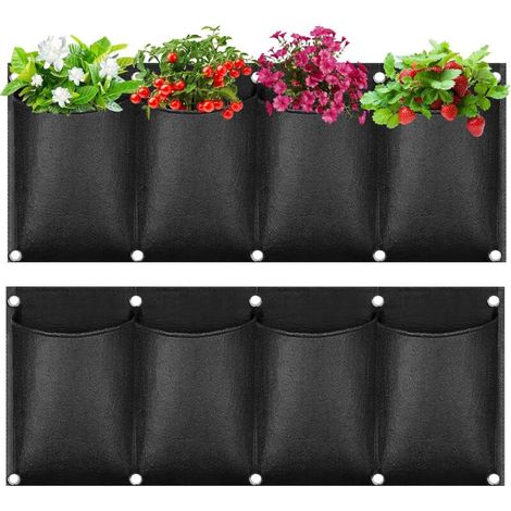 2 Pcs Sac de Plantation Suspendu, 4-Poches Sacs de Plantation Murale, Jardinière Murale Extérieur Sac à Plantes, Sacs de Plantation Vertical, 68x 35 cm Pour Balcon YardGarten Home Décoration ( (1/5)