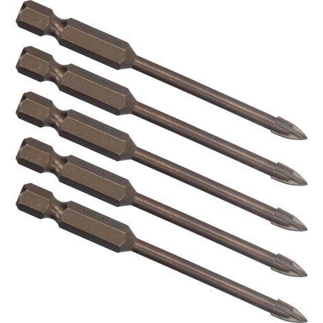 Lot de 5 forets cruciformes à queue hexagonale de 6,35 mm (1/4 po) pour carrelage, verre, céramique et béton, outil en alliage dur de 4 mm (1/5)