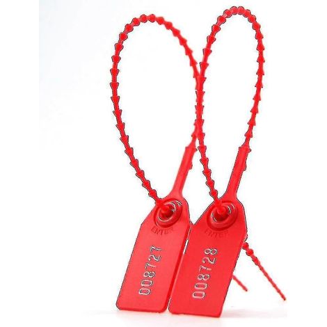 100 scellés de sécurité en plastique, attaches autobloquantes pour extincteurs, étiquettes de sécurité Pull Tite numérotées, jetables, longueur 250 mm (rouge) (1/5)