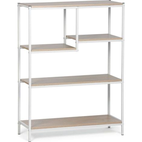 Étagère / bibliothèque - JUANIO - Multifonctionnelle - Effet bois - Structure métallique blanche - 75x30x100 cm (1/4)