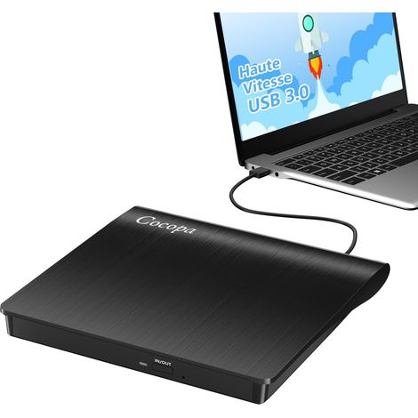 Lecteur CD/DVD Externe pour PC, USB 3.0 Graveur Enregistreur Portable RW/ROM Mince Transmission Rapide Câble USB Intégrée Windows/Mac OS Noi (1/5)
