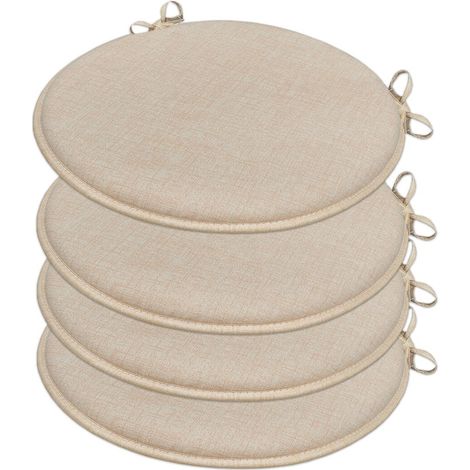 Set 4 Cuscini Sedia Rotondi Cotone Lavabili Morbidi Coprisedia Tondo Tinta Unita Pastello - Beige