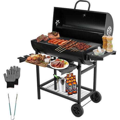 Barbecue au Charbon de Bois avec Grille de Cuisson XXL, Gants Anti-Brûlures, Thermomètre, Tiroir à Cendres, Évent Réglable, Grand Barbecue (1/5)