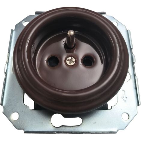 Douille encastrée vintage en porcelaine brune – Type E 16 A 250V