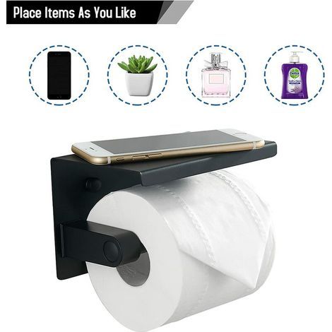 Porte-papier toilette noir, porte-rouleau de papier toilette en acier inoxydable 304 avec étagère pour téléphone, support mural pour papier toilette pour salle de bain et cuisine (1/4)