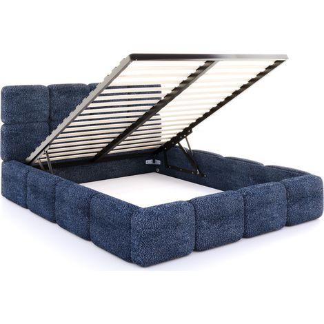 Lit coffre Delicato 180 x 200 cm avec sommier à lattes relevable Bleu marine