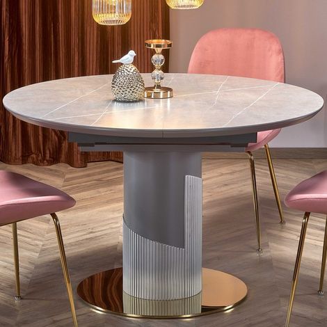 Table ronde extensible avec plateau aspect marbre et pied central RAM (1/5)