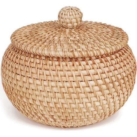 Panier rond en rotin avec couvercle, panier à pain, fruits et autres aliments pour étagère de table (1/5)
