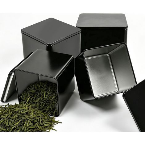 Juego de 4 cajas de té de metal, 8,5 x 8,5 x 8,5 cm (1/5)