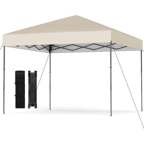 Tonnelle de Jardin Pliable 295x295CM Hauteur Réglable, Tente de Jardin Escamotable avec Sac de Transport Portable, pour Marché Patio, Beige (1/5)